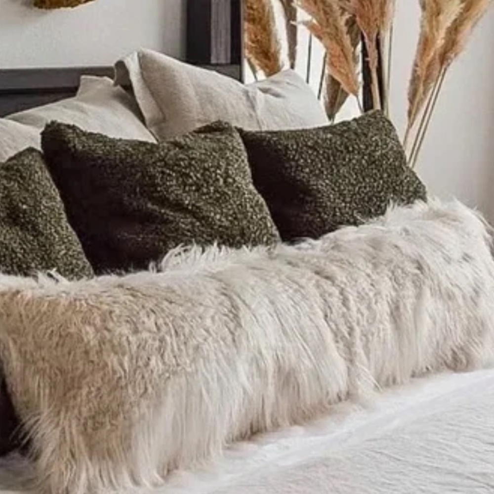 NWT XLG Pottery Barn 12”x48” Mongolian Patchwork Faux Fur Lumbar Pillow Cover